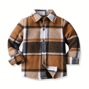 Boys' Plaid Long Sleeve Button-Front Cardigan Sweater