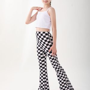 High-Stretch Checkered Flared Leggings for Women - Spring/Summer Workout Clothes