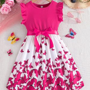 Romantic Butterfly Splicing Dress for Girls, Comfy Casual Holiday Going Out Dress