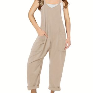 Girls Trendy V Neck Cami Overalls Solid Jumpsuit For Spring Summer Fall Gift