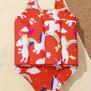 Baby Girls Boys Floating Swimsuit Kids Infant Toddler Cute Cartoon Graphic Sleeveless Swimwear Onesie