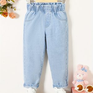 Little Girls' Tapered High-Waisted Denim Jeans, Fashion Loose Trousers