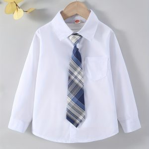 Boys' Long Sleeve School Uniform Shirt & Tie Set - Summer High School Suit