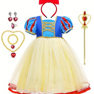 Princess Dress Costume Set for Girls, Including Crown, Wand, Gloves, Jewelry, Perfect for Christmas Parties, Birthday Parties, and Play