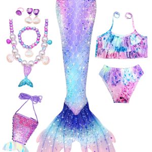 Mermaid Tail Bikini Swimsuit Set for Girls, Princess Party Supplies, Summer Bathing Suits, Halloween Costumes