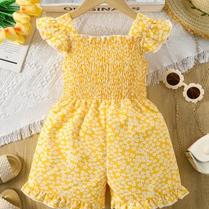 Sweet Floral Bow Jumpsuit for Summer Holidays, Casual Romper for Girls, Gift for Parties